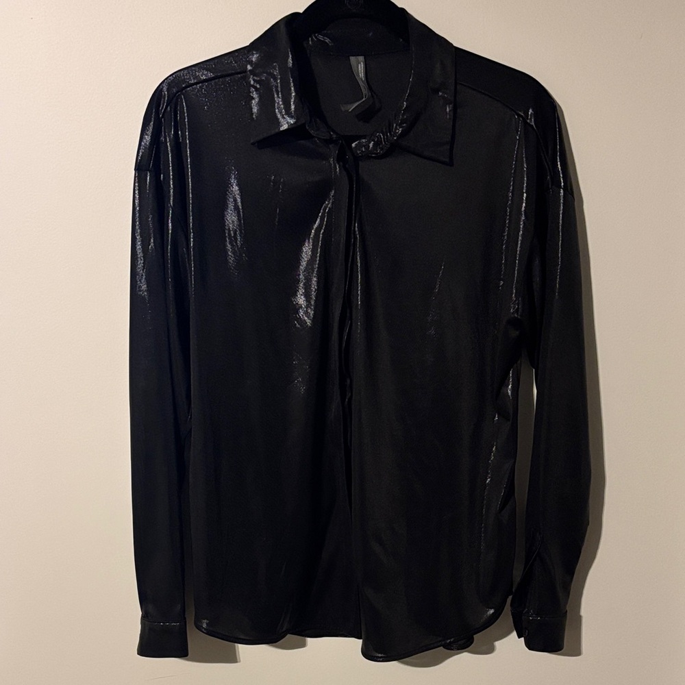 Anthropologie Black Glossy Blouse